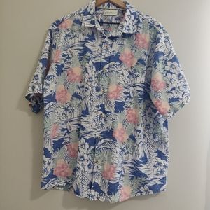 Carribbean Linen Blend Hawaiian Print Shirt Size XL